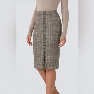 Karen Millen Houndstooth pencil skirt with bronze hardware